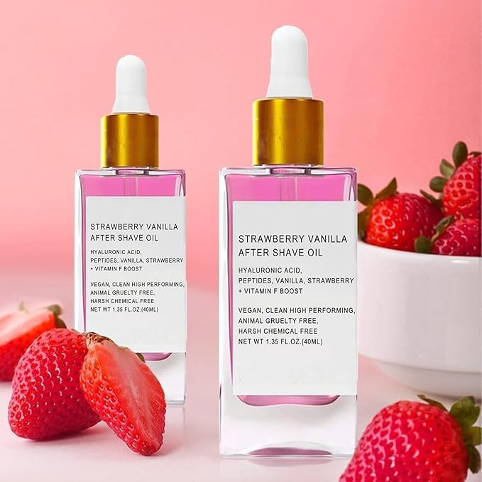 Aceite calmante after shave con fragancia de fresa y vainilla