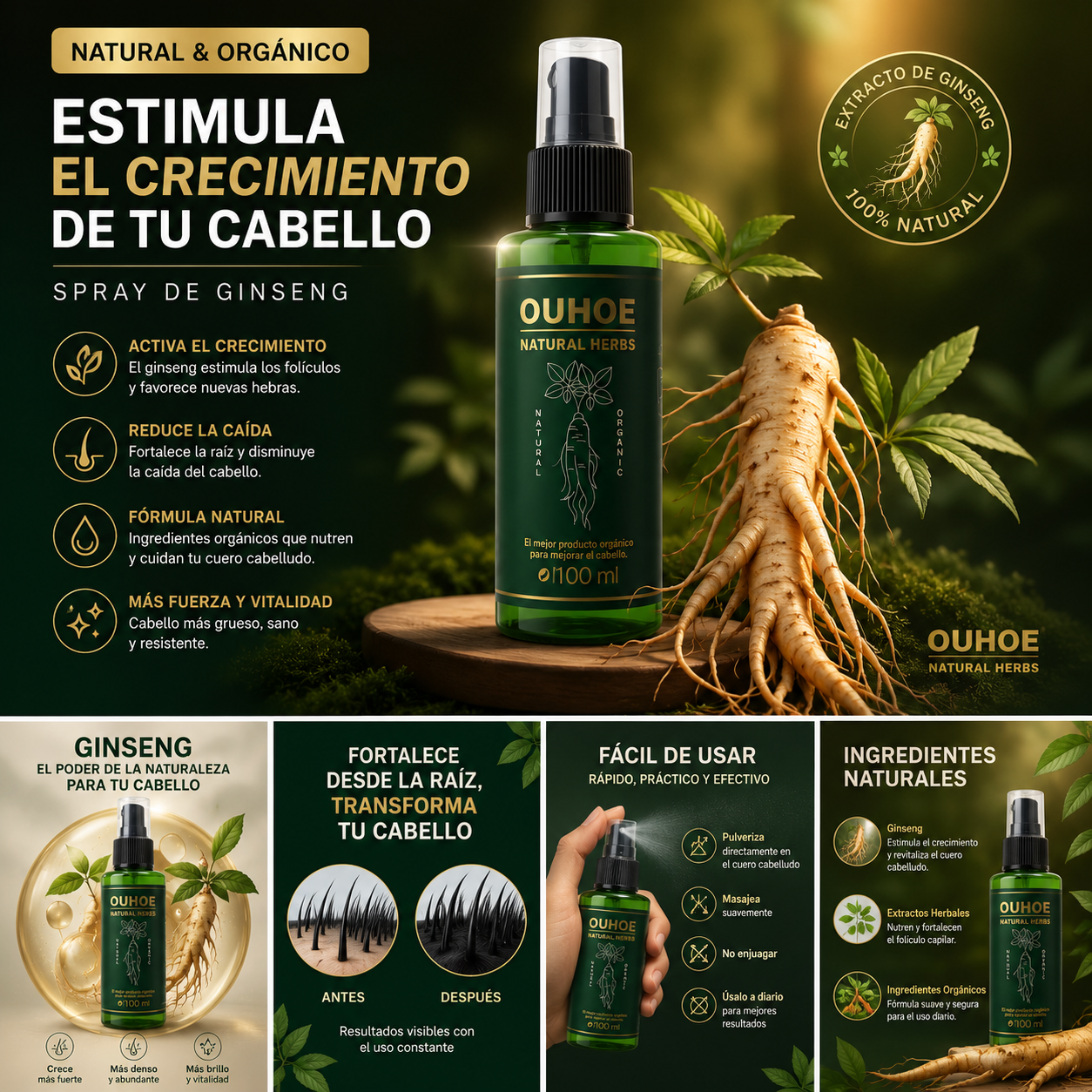 Spray de Ginseng para el Crecimiento del Cabello