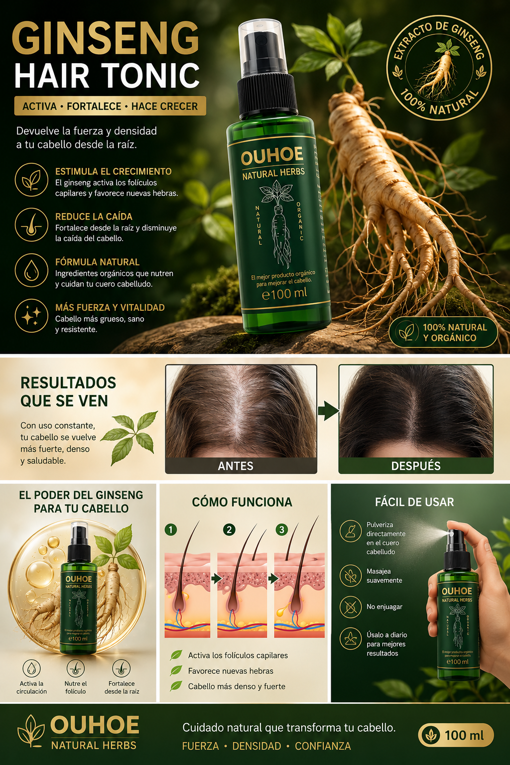 Spray de Ginseng para el Crecimiento del Cabello