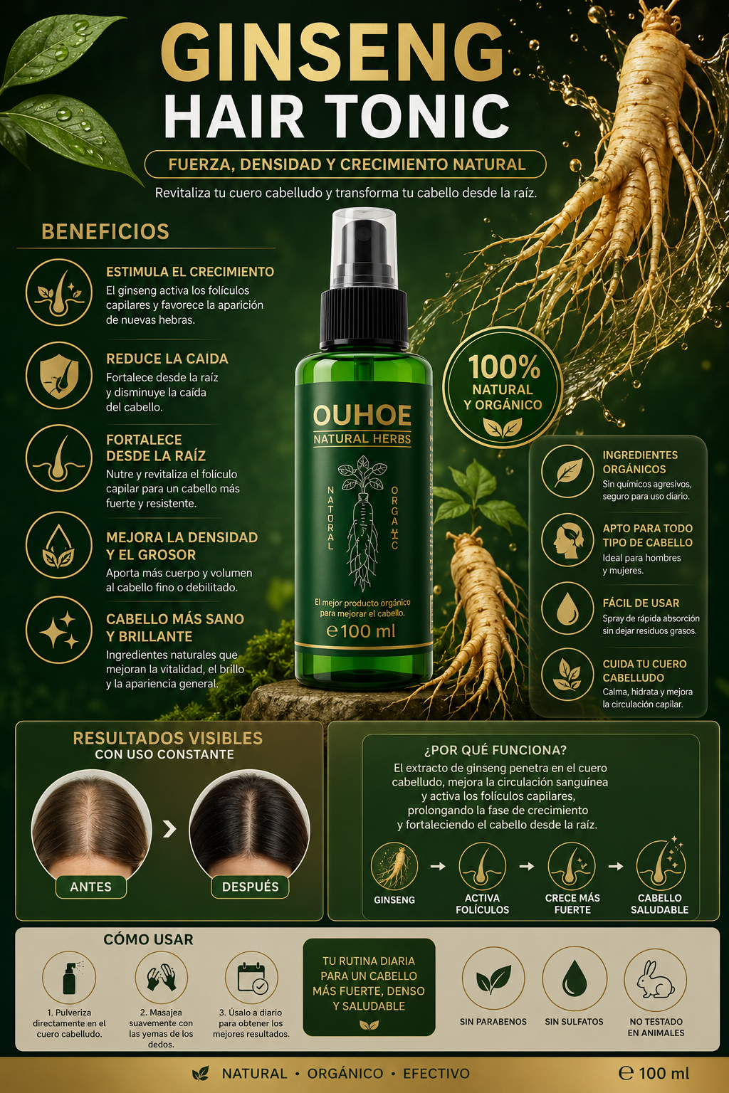 Spray de Ginseng para el Crecimiento del Cabello