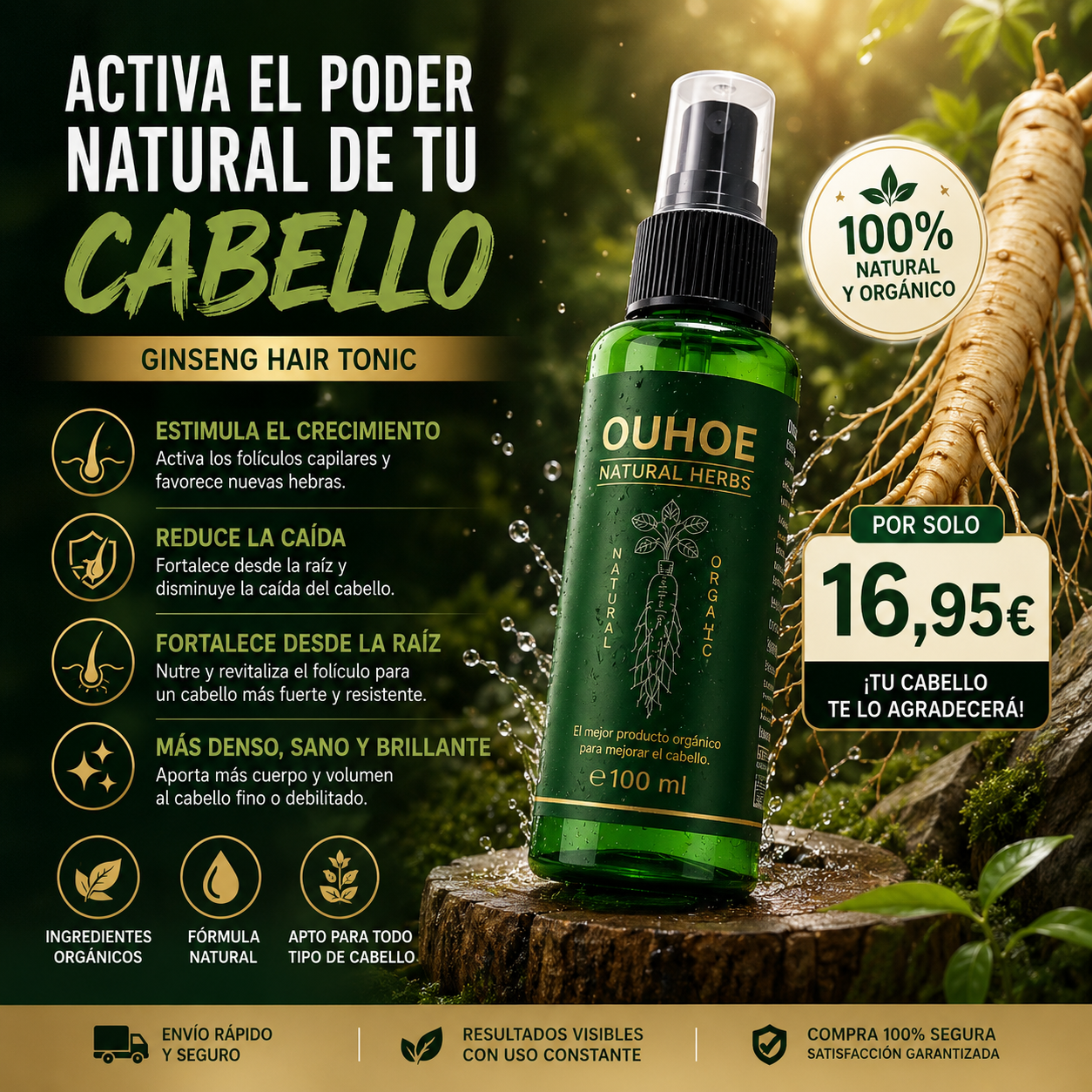 Spray de Ginseng para el Crecimiento del Cabello