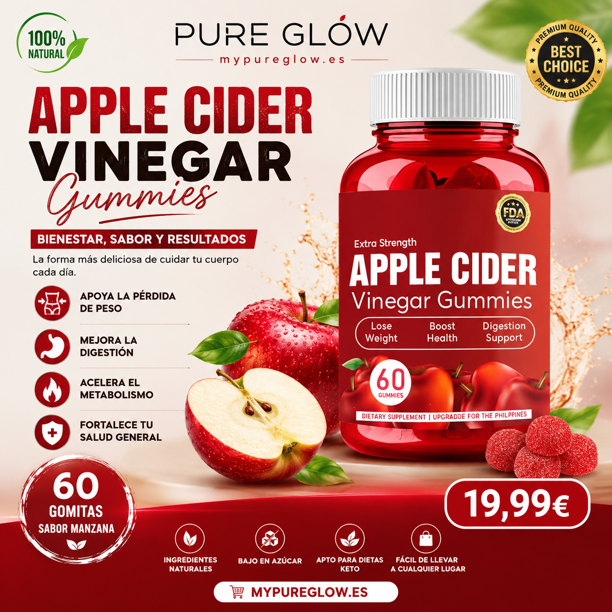 Suplemento gummies de vinagre de manzana 60 unidad