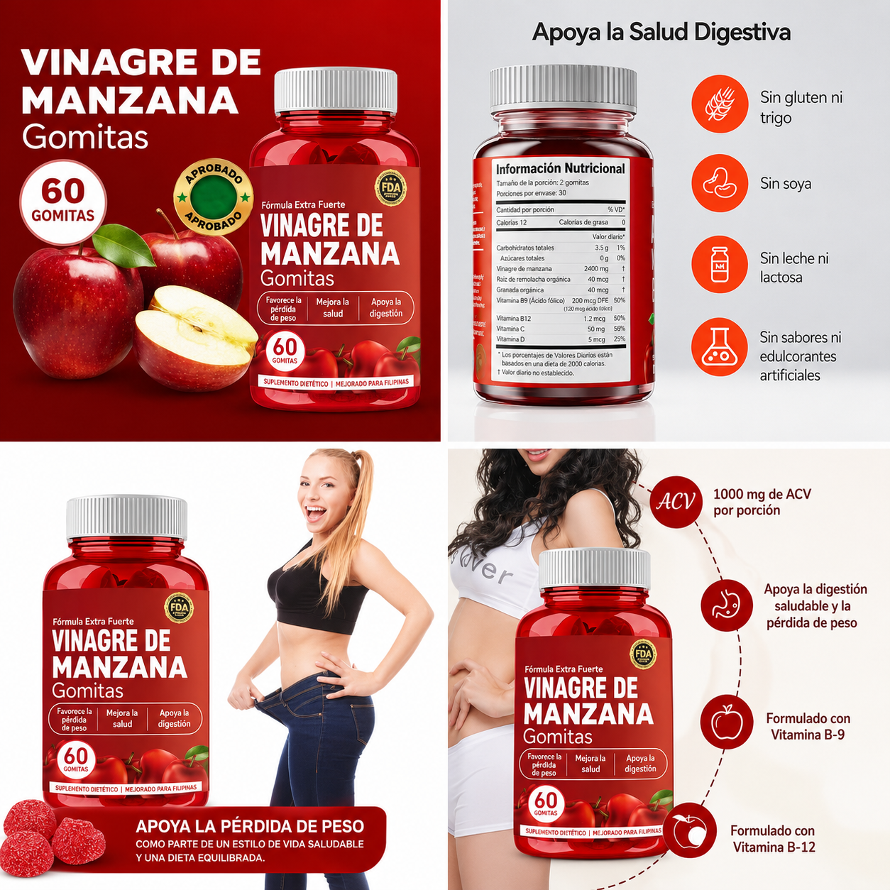 Suplemento gummies de vinagre de manzana 60 unidad
