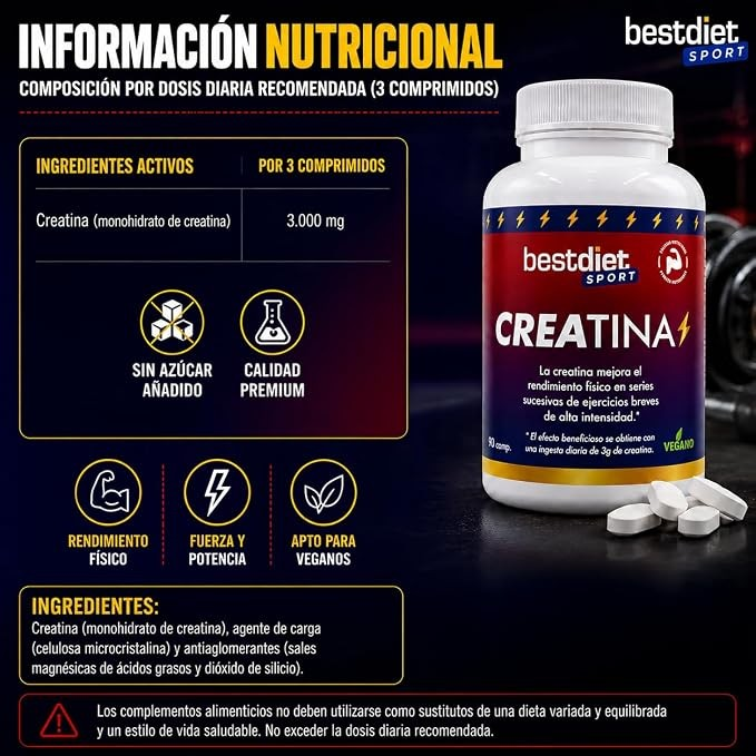 Suplemento de creatina en comprimidos – 90 unidades